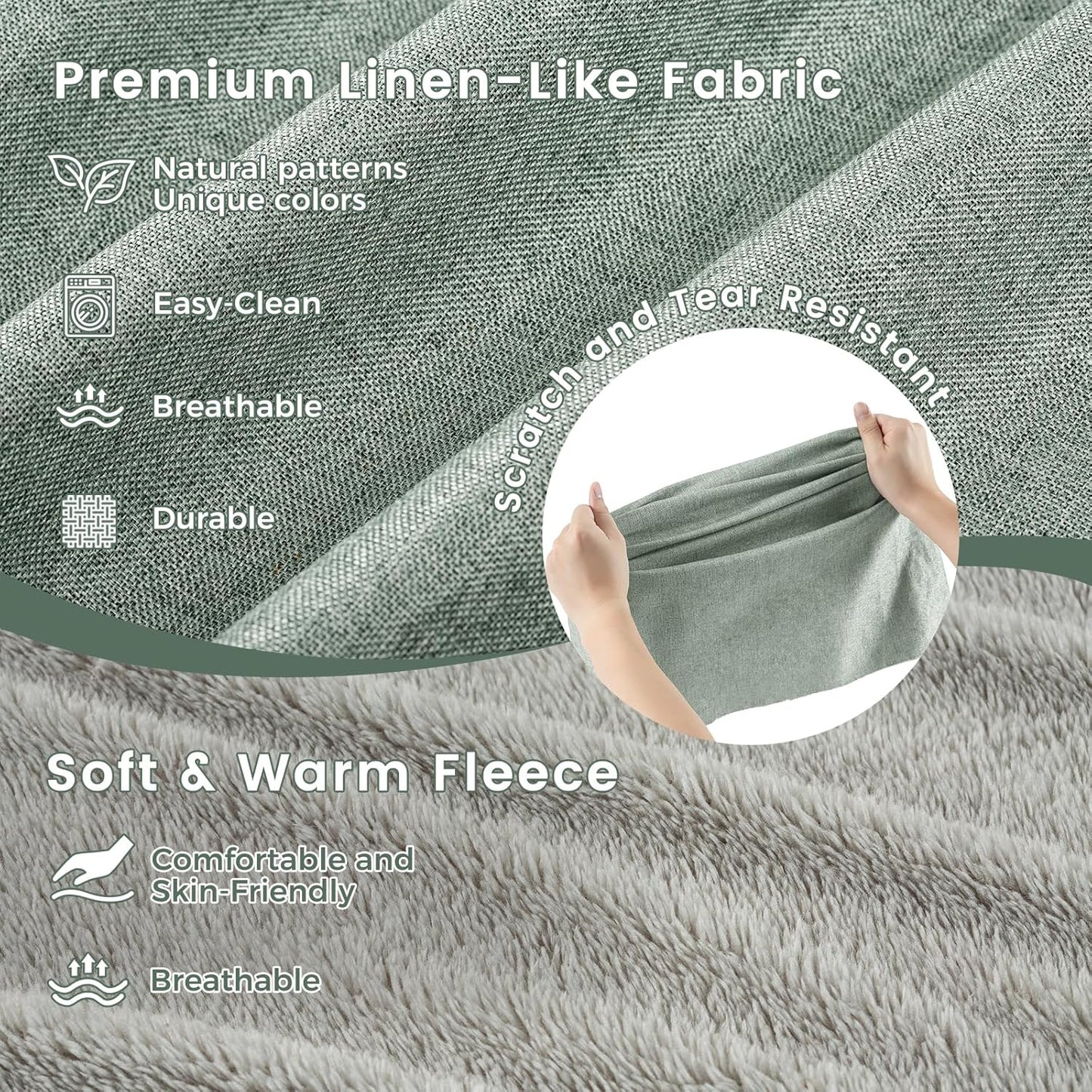 Miguel Faux Linen Dog Bed with Removable Cushion Pillow for Medium Small Dogs, Washable Pet Bed with Side Easy to Wash Puppy Bed, Rectangle Cat Bed for Indoor Cat with Anti-Slip Bottom, Green 25 Inch