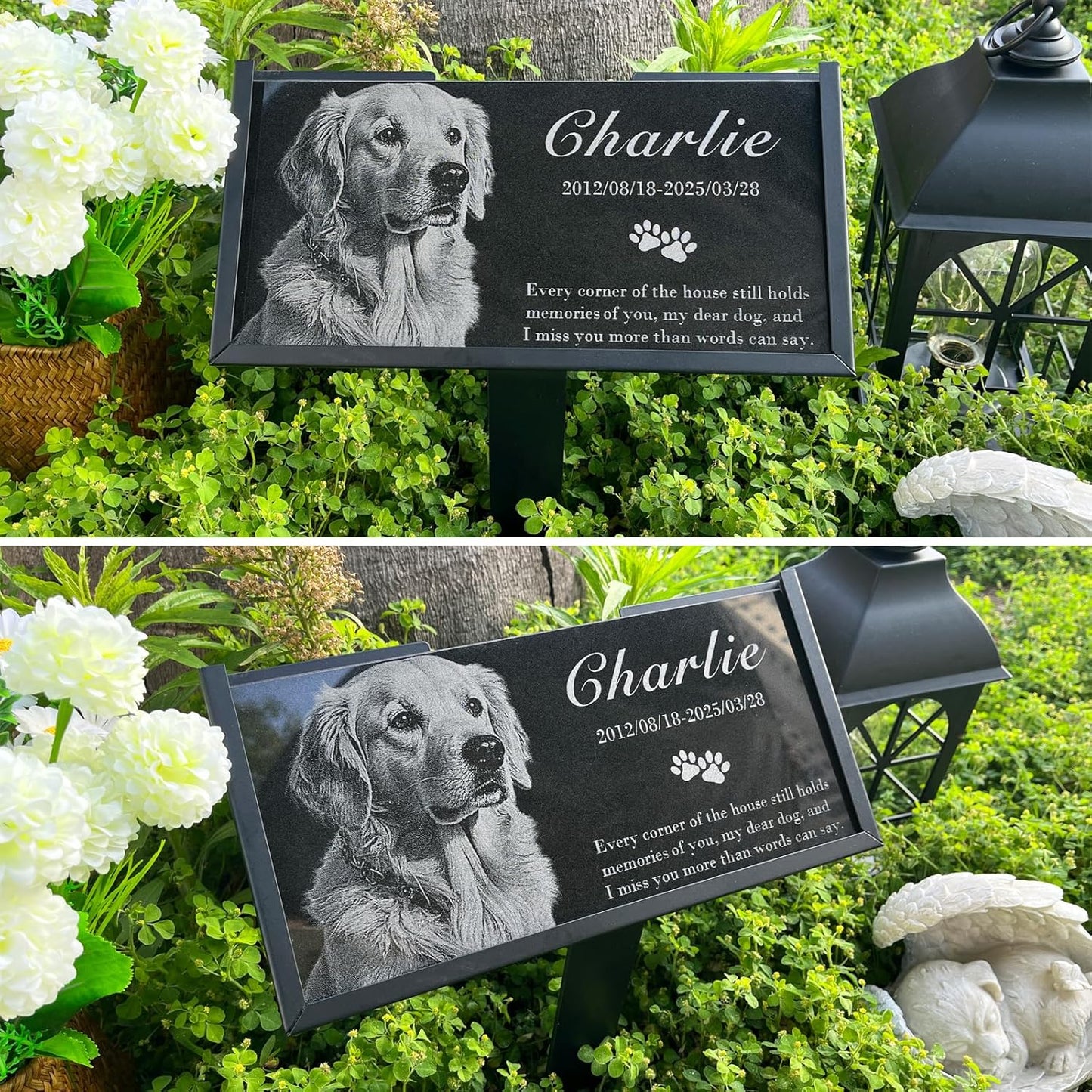 Personalized Engraved Pet Memorial Stone - Custom Granite Grave Marker for Dogs, Cats - Heartfelt Outdoor Garden Tombstone with Photo, In Loving Memory Keepsake Gift for Loss of Beloved Dog or Cat