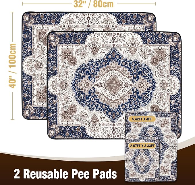 Washable Puppy Pads 32"x40" (2 Pcs), Reusable Pee Pads for Dogs, Super Absorbent Dog Pee Pads Extra Large, Waterproof & Leak-Proof Dog Pads XXL, Non-Slip Training Pads for Pet Housebreaking