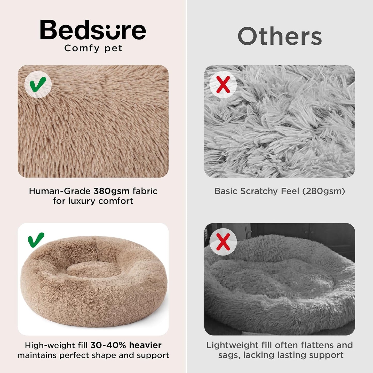 Bedsure Calming Dog Bed Medium Large Size Dogs - Donut Washable Large Pet Bed, 33 inches Anti-Slip Round Fluffy Plush Faux Fur Dog Bed, Camel