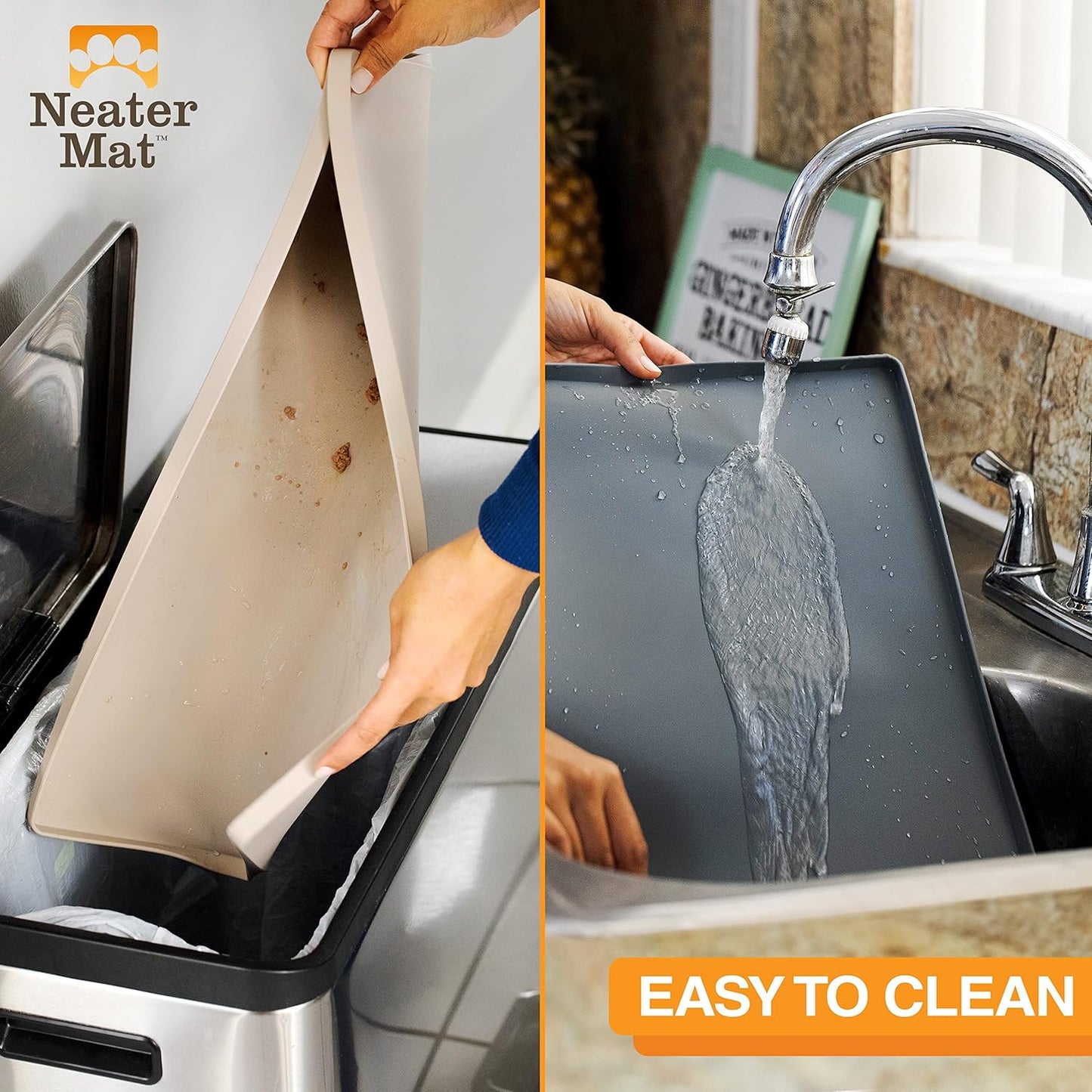 Neater Pet Brands Neater Mat Pet Mats for Food and Water, Cat & Dog Bowl Mat Waterproof Silicone, Feeding Tray, Dog Food Mats for Floors, Placemat w/Raised Edge for Under Bowls, 19” x 12”, Brown