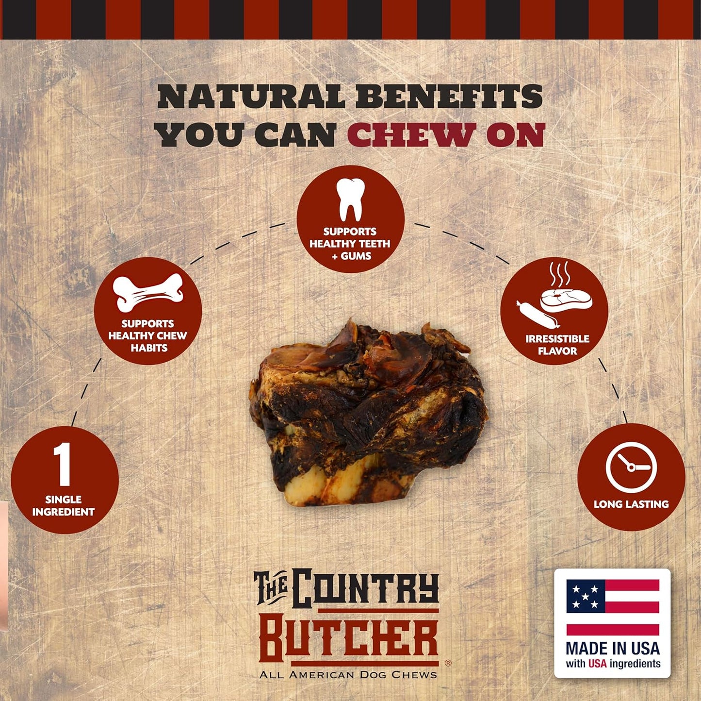 Meaty Beef Knuckle Dog Bones, Made in USA, Natural Dog Chews for Aggressive Chewers, Large Dogs, 4 Count