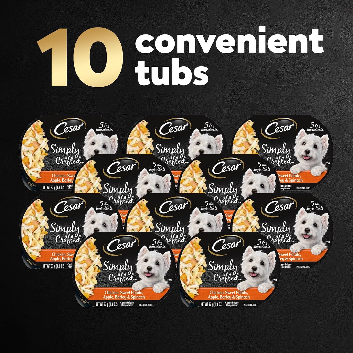 Cesar Simply Crafted Adult Wet Dog Food Meal Topper, Chicken, Sweet Potato, Apple, Barley & Spinach, 1.3oz. (10 Count, Pack of 1)