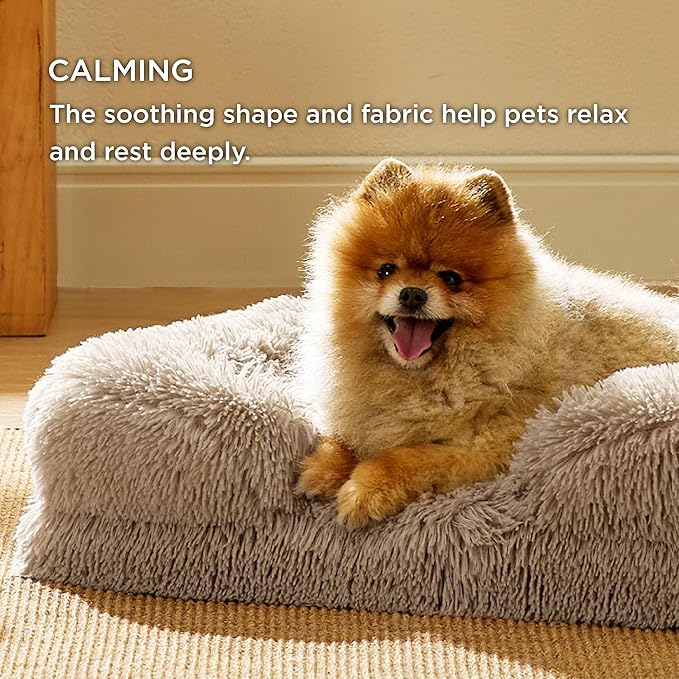 Bedsure Orthopedic Dog Beds for Small Dogs - Washable Small Dog Cat Bed Waterproof, Comfort Pet Couch Sofa with Washable Removable Cover, Pets Bed with Nonskid Bottom, Long Faux Fur-Taupe, 24"