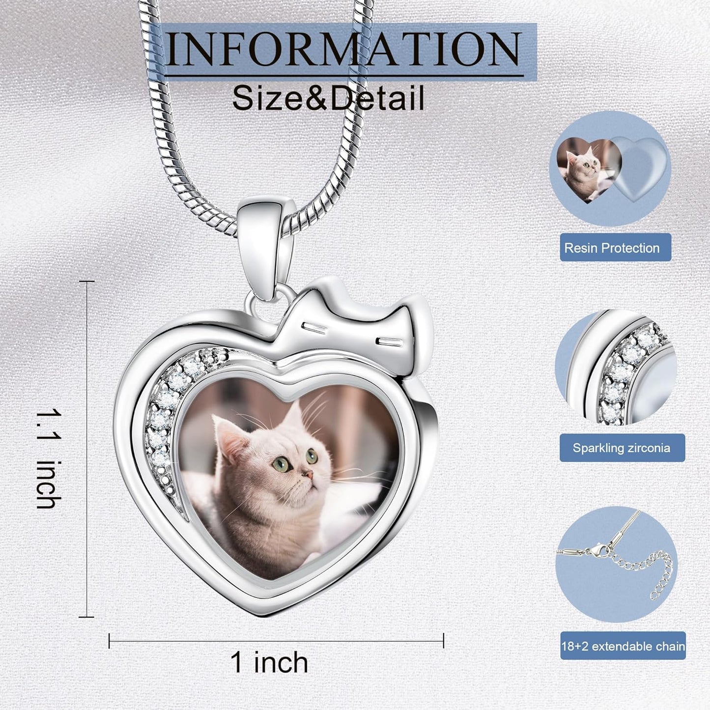 Fanery Sue Personalized Pet Ashes Necklace for Dog Cat Custom Photo&Text Pet Loss Sympathy Gift Cremation Jewelry