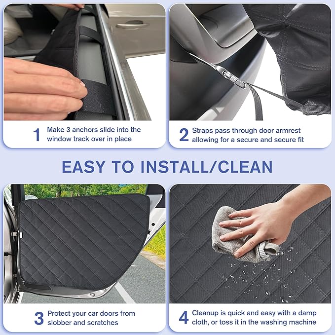 Dog Car Door Protector for Large SUV & Truck – XL Size, Anti-Scratch/Stain-Resistant, Window-Roll-Compatible, 2-Pack, Secure Fit for Wide/Tall Doors (Black)