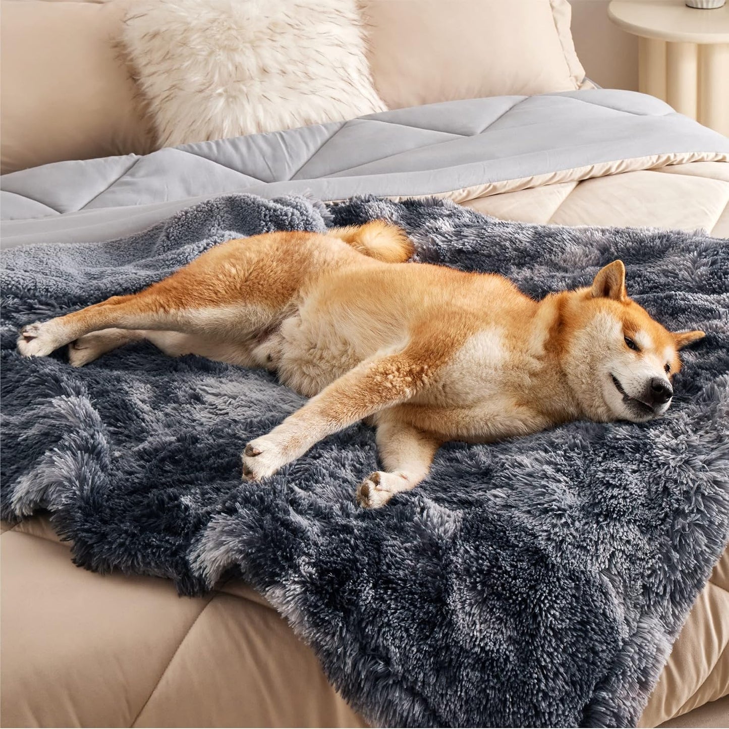 Bedsure Waterproof Dog Blankets for Large Dogs - Cat Blanket for Couch Protector Washable Long Faux Fur,Calming Soft Reversible Throw Furniture Protection for Puppy Pet, 40"x50", Tie-dye Grey