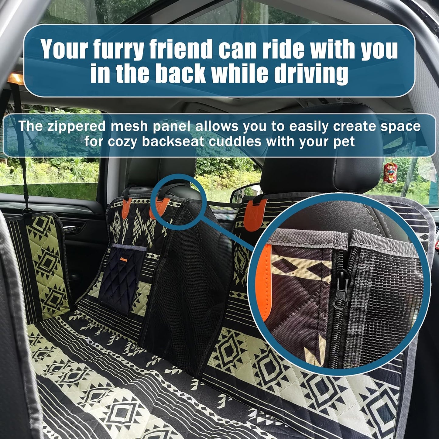 Cshionary100% Waterproof Dog Car Seat Cover - 600D Heavy Durable Dog Seat Cover for Back Seat-Slip Backing, Fits Cars/Trucks/SUVs, Stops Mud/Scratches/Shedding (BoheBlack with Orange)