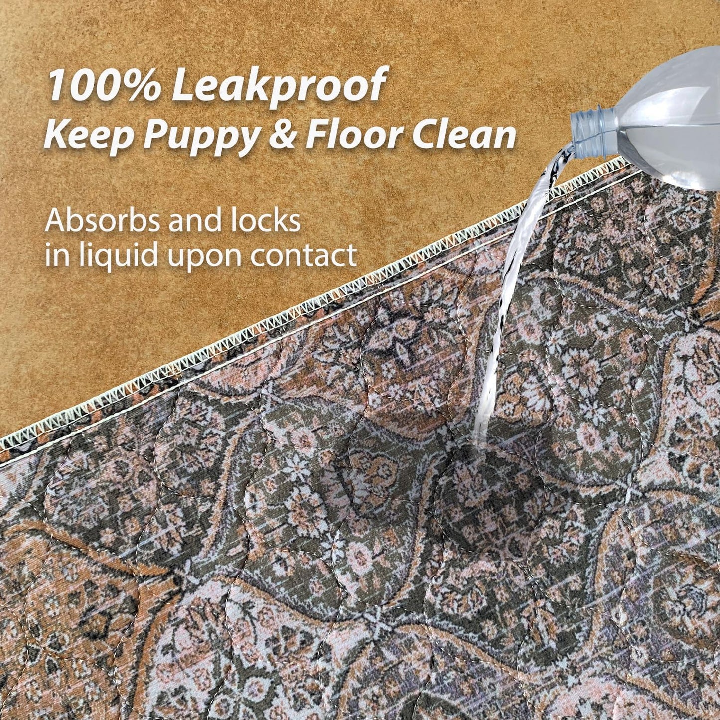 nunubaby 4PACK Washable Pee Pads for Dogs, Stylish, Non-Slip and Leak-Proof Pee Pads. Reusable Potty Pads for Dogs for Crates and Floors.(Brown/Multi, 24" x36")