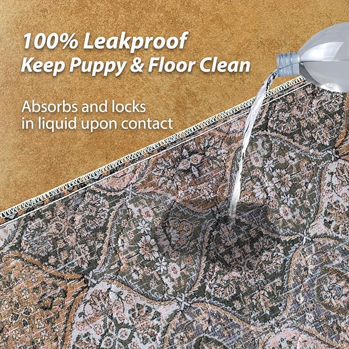 nunubaby Washable Pee Pads for Dogs, Stylish, Non-Slip and Leak-Proof Pee Pads. Reusable Potty Pads for Dogs for Crates and Floors.(Brown/Multi, 24" x36")