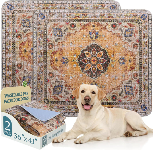 Homimp Washable Pee Pads for Dogs, 2 Pack Reusable Puppy Pads Waterproof, Absorbent and Leakproof Dog Pee Pads, Non Slip Puppy Training Pads, Pet Mat for Floor,Crate,Couch,Whelping,Khaki, 36"x41"