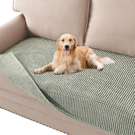 H.VERSAILTEX Plush Chenille Dog Bed Cover Thick Soft Sofa Cover for 3 Cushion Couch Anti Slip Couch Cover Furniture Protector for Dog, Pet, Cat (35" x 74", Sea Foam)