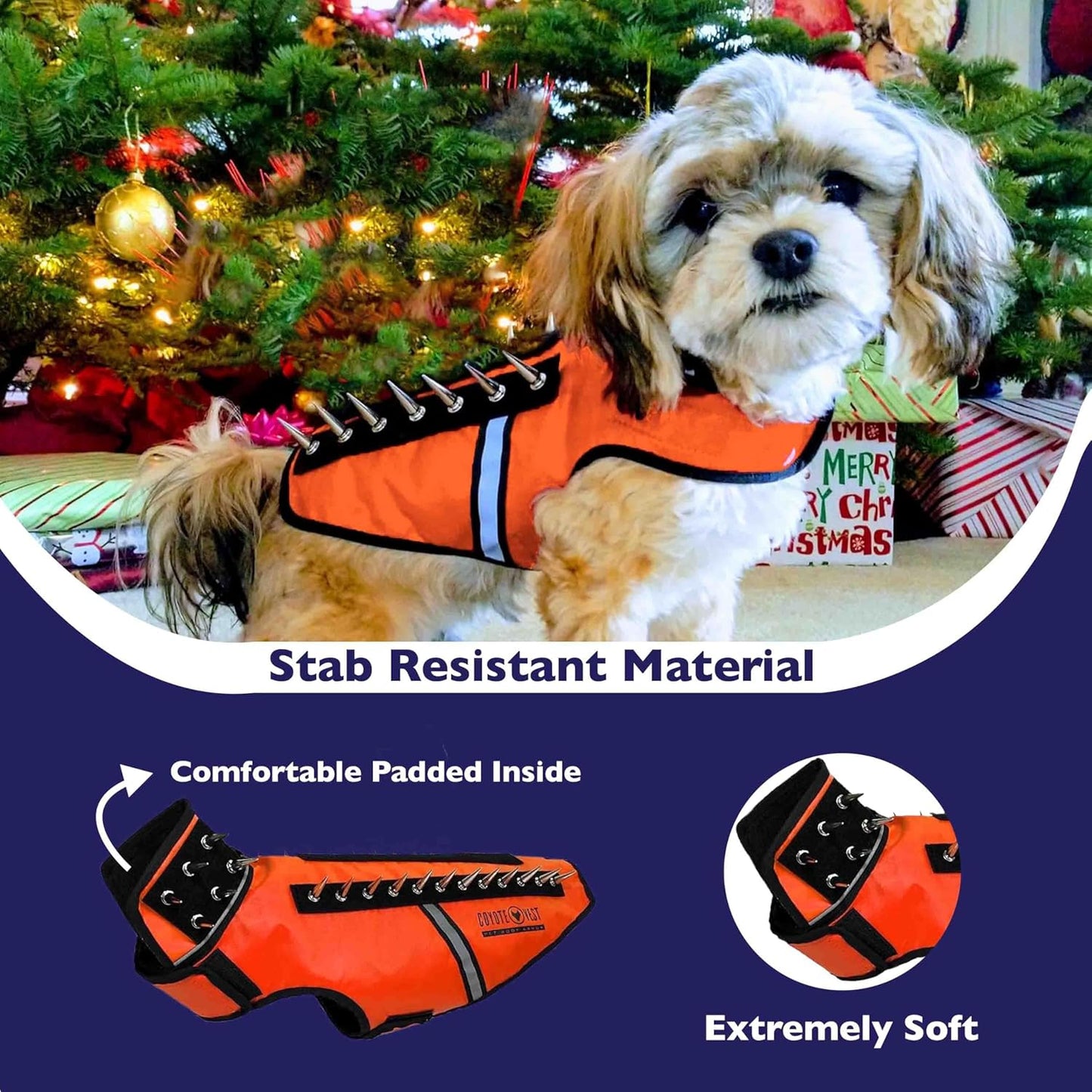 CoyoteVest SpikeVest Dog Harness Vest for Small Dogs, Reflective Dog Vest with Spikes to Shield Your pet from Coyotes, Raptor and Animal Attacks, Anti Hawk Vest, Made in USA (L-Fluorescent Orange)