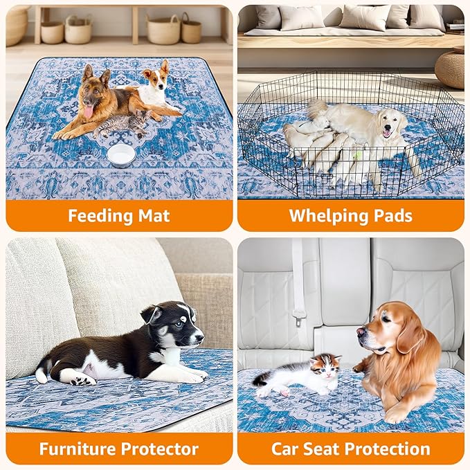 LOOBANI Washable Pee Pads for Dogs, 2 Pack Super Absorbent Reusable Puppy Pads Leakproof Dog Traning Pads, Waterproof Non-Slip Whelping Pad for Floor, Playpen, Crate, Couch-36 x41 (Blue)