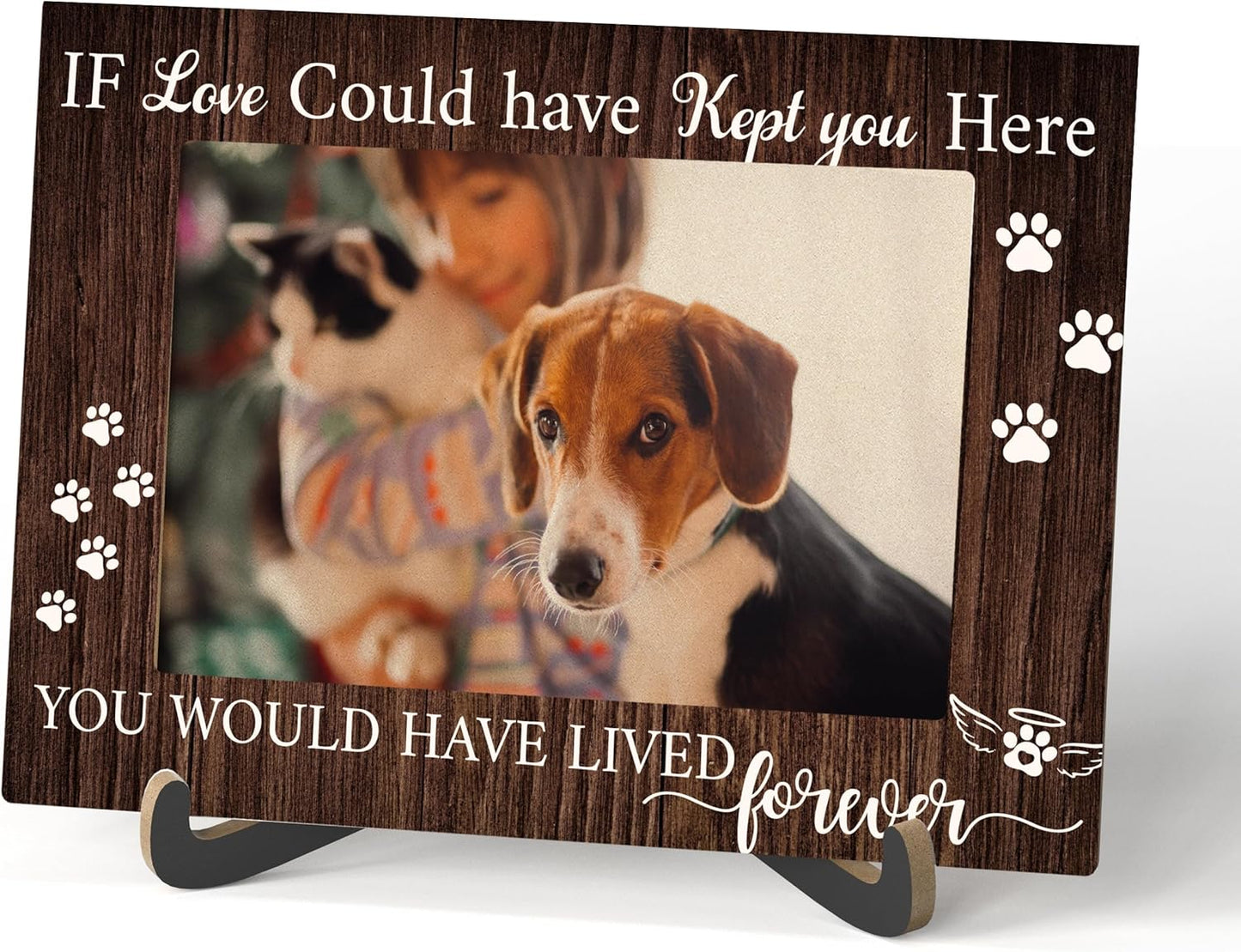 Pet Dog Cat Memorial Photo Frame - If Love Could Have Kept You Here You Would Have Lived Forever Wooden Tabletop Picture Frame With Stand - Pet Memory Frame Sympathy Gift For Dog Cat Owner -60