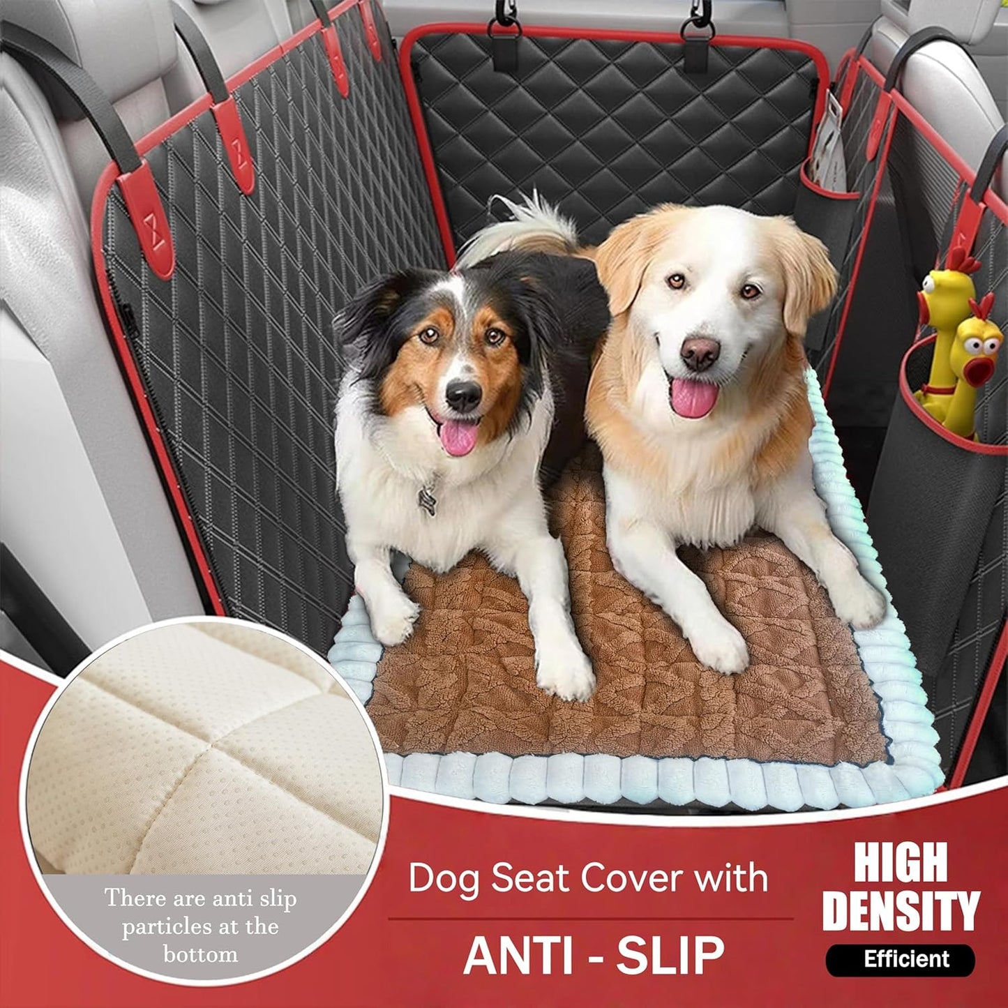 Dog Car Seat Cover for Back Seat, Big Dog Bed for Car, Suitable for Back Seat Extender for Dogs，Backseat Pet Bed Mat，Non-Slip Travel Pet Mat (White Dark Brown, 24.8"x54")