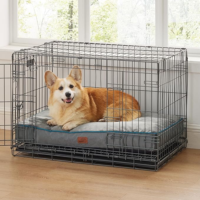 Bedsure Washable Large Dog Crate Bed - 3 Inch Thicken Up to 70lbs Pet Mat Pillows with Removable Washable Cover, Grey