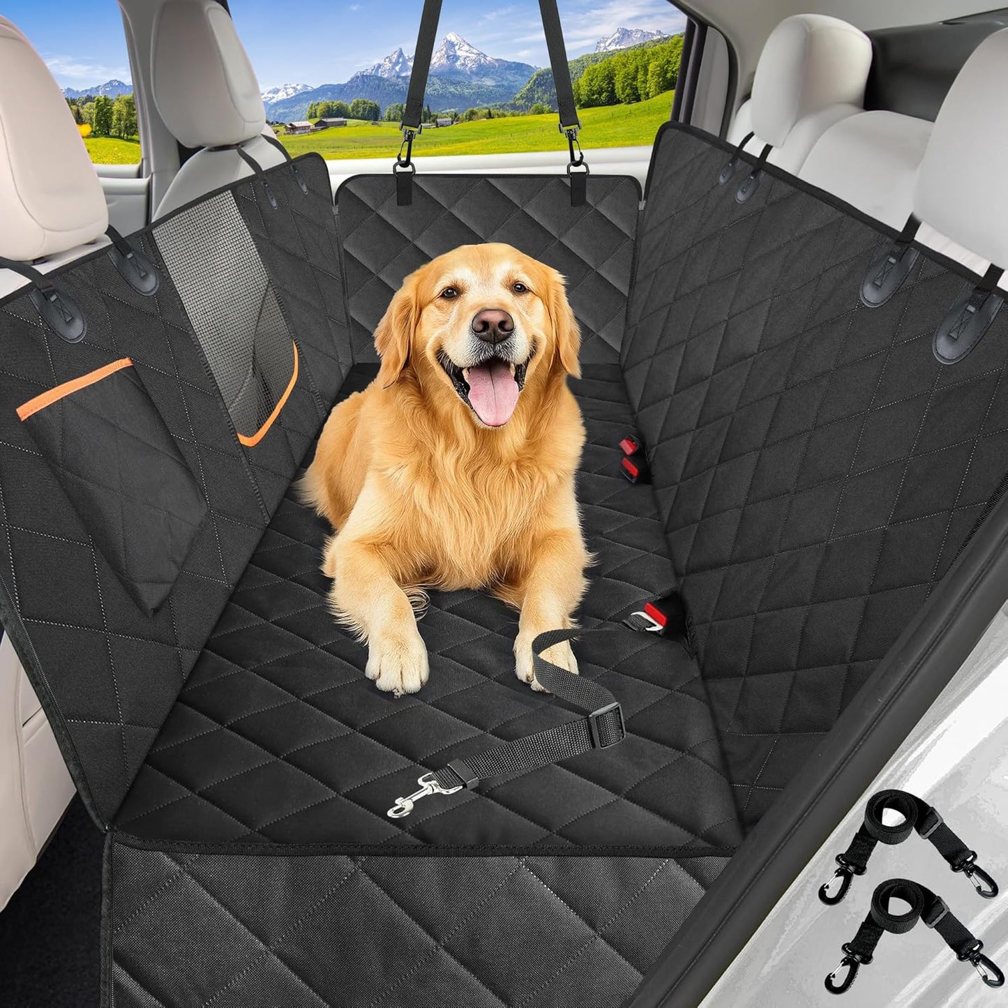 Kytely Dog Car Seat Cover for Back Seat,600D Heavy Duty Dog Hammock for Car with Side Flap,100% Waterproof Pet Backseat Cover, Anti-Scratch Nonslip Pet Seat Protector for Cars Trucks and SUV