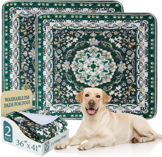 Homimp Washable Pee Pads for Dogs, 2 Pack Reusable Puppy Pads Waterproof, Absorbent and Leakproof Dog Pee Pads, Non Slip Puppy Training Pads, Pet Mat for Floor, Crate, Couch, Whelping,Green, 36"x41"