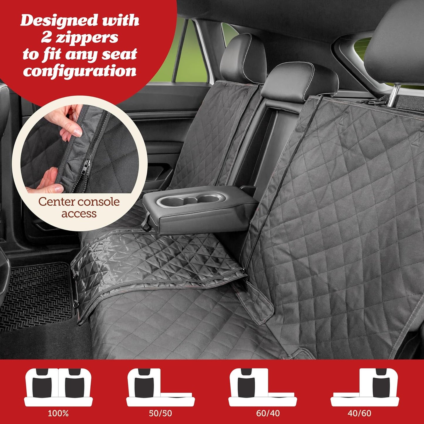 Lusso Gear Car Seat Cover & Protector for Dogs - Gray, Universal Fit - Waterproof, Non-Slip Backseat Liner - Seat Covers for Cars, Trucks & SUVs