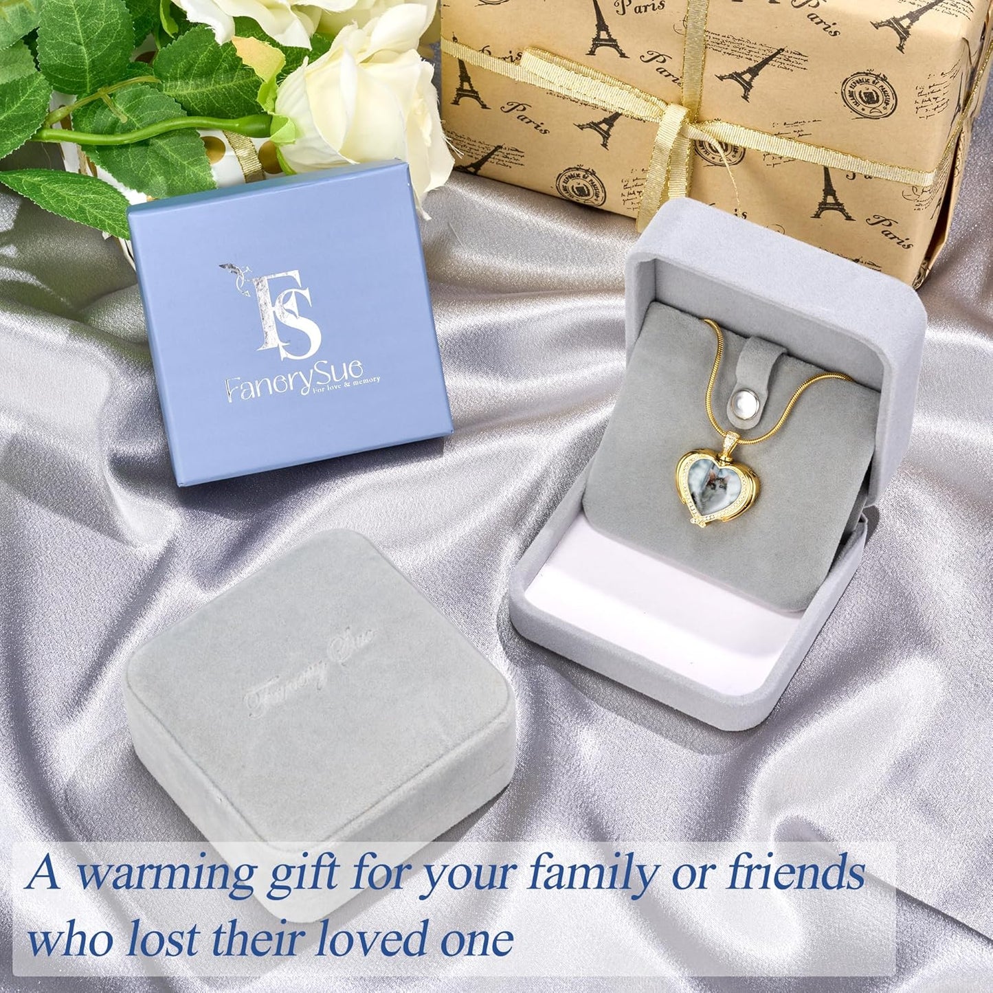 Fanery Sue Personalized Pet Ashes Necklace for Dog Cat Custom Photo&Text Pet Loss Sympathy Gift Cremation Jewelry
