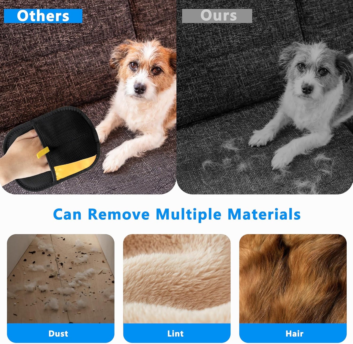 Electrostatic Pet Hair Removal Gloves, Reusable Pet Hair Remover Gloves for Cats & Dogs, Washable Cat Hair Removal Gloves, Upgraded Dog Hair Removal Tool, Cat & Dog Grooming Glove. (Black)