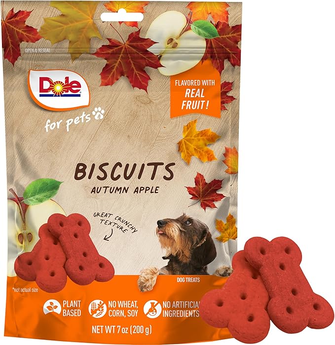 Dole for Pets Dog Biscuits, Autumn Apple Flavor, Flavored with Real Fruit, No Wheat, Corn, Soy, Artificial Flavors, Colors, or Preservatives, 7 Oz