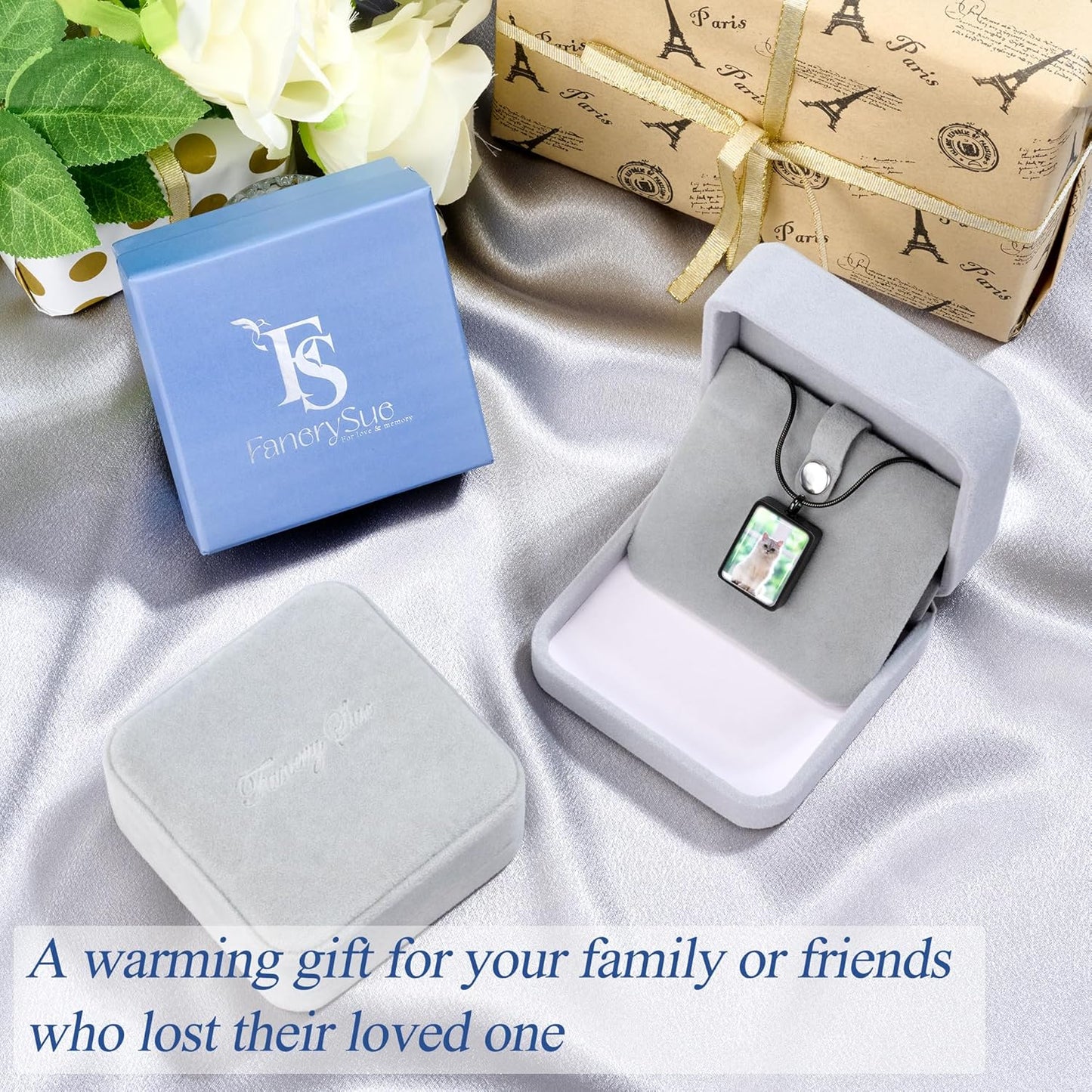 Fanery Sue Pet Ashes Necklace Cremation Jewelry Personalized Picture&Quote Memorial Gifts for Loss of Dog/Cat Urn Necklaces Pets Loss Sympathy Gift Keepsake for Women