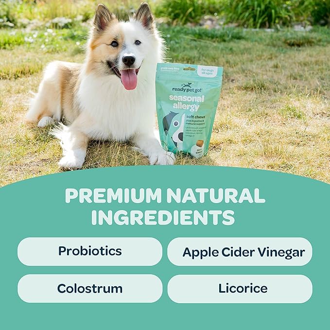 Immunity Boosting Dog Allergy Chews | Delicious and Soothing Hot Spot & Dog Itch Relief Chew for Seasonal Allergy Relief with Probiotics ACV Alaskan Salmon Oil & Colostrum for Dogs | 90 Chews