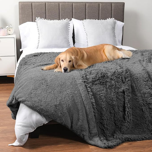 PetAmi Waterproof Dog Blanket for Large Dog, Calming Pet Blanket Bed Couch Cover Protector, Washable Sherpa Faux Fur Throw for Sofa Furniture Protection, Soft Fluffy 60x80 Gray