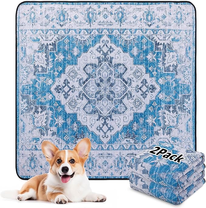 LOOBANI Washable Pee Pads for Dogs, 2 Pack Super Absorbent Reusable Puppy Pads Leakproof Dog Traning Pads, Waterproof Non-Slip Whelping Pad for Floor, Playpen, Crate, Couch-36 x36 (Blue)