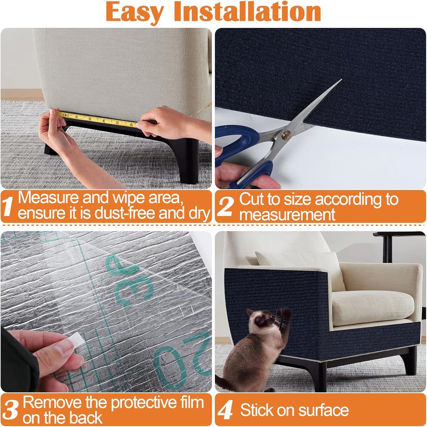 Furniture Protectors from Cats Scratching - 40" x 15.8" Trimmable Self-Adhesive Carpet Protector for Pets, Cat DIY Climbing Couch Protector for Scratch Cat Tree Replacement Indoor (Dark Blue)