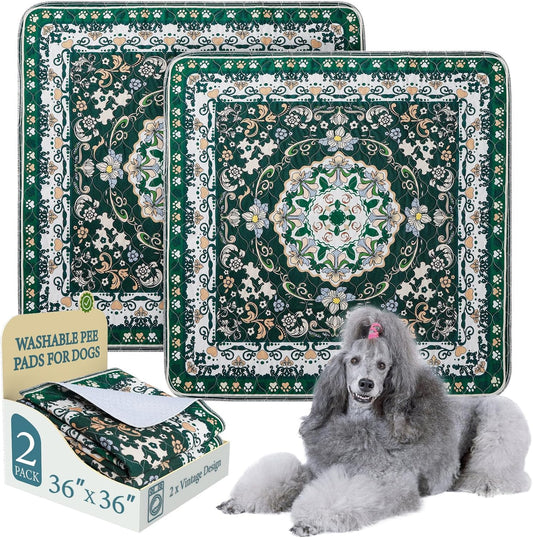 Homimp Washable Pee Pads for Dogs, 2 Pack Reusable Puppy Pads Waterproof, Absorbent and Leakproof Dog Pee Pads, Non Slip Puppy Training Pads, Pet Mat for Floor, Crate, Couch, Whelping,Green, 36"x36"
