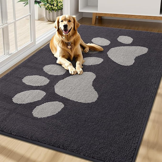Buganda Dog Door Mat for Muddy Paws, Absorbent Dirt Trapper Washable Indoor Doormats, Non Slip Low-Profile Mud Mat for Dogs, Front Entrance Doormat for Inside Floor (70x47 Inches, Dark Grey)