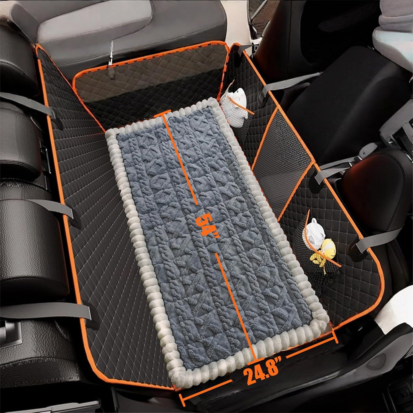 Dog Car Seat Cover for Back Seat, Big Dog Bed for Car, Suitable for Back Seat Extender for Dogs，Backseat Pet Bed Mat，Non-Slip Travel Pet Mat (White Light Gray, 24.8"x54")