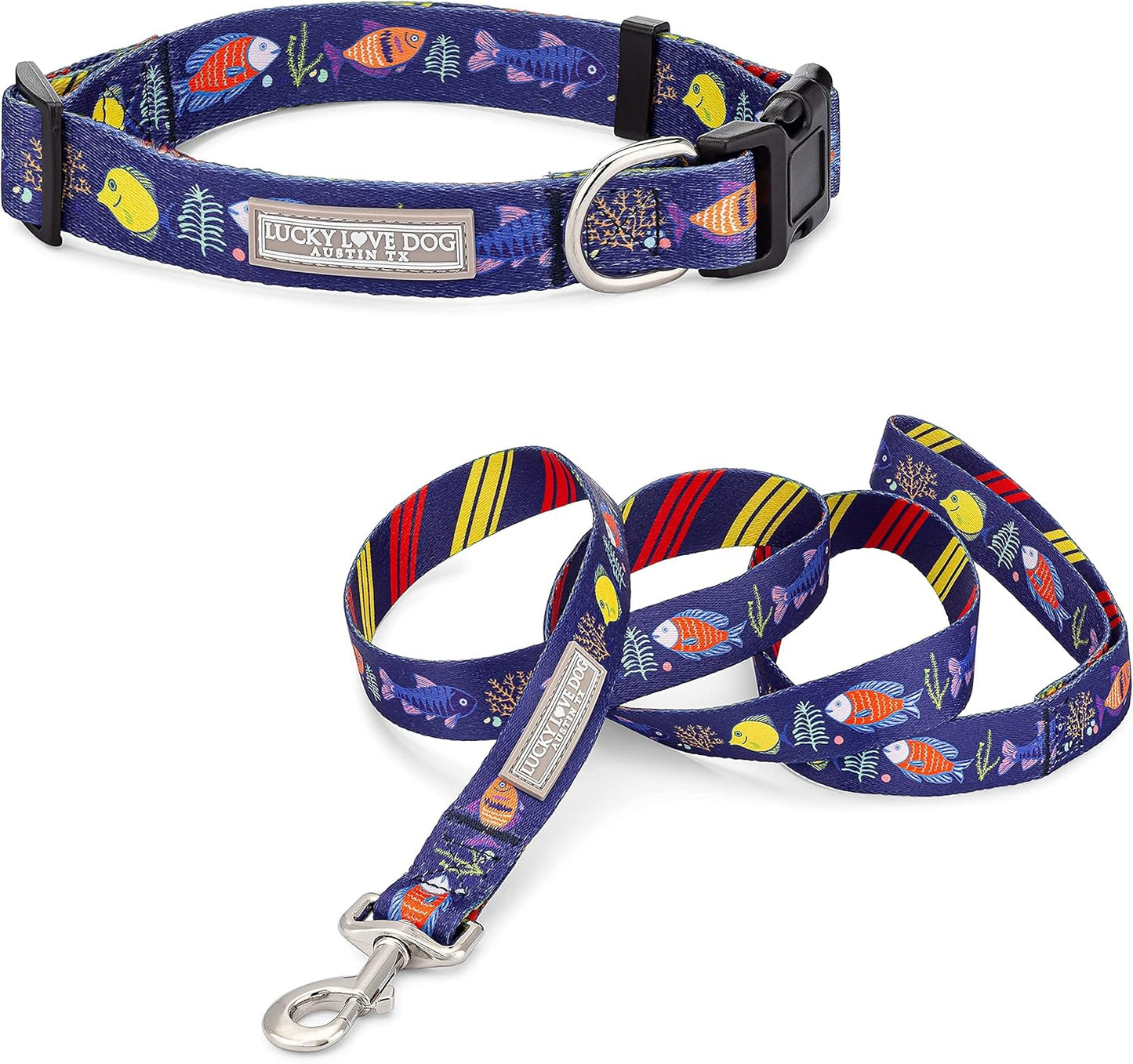 Lucky Love Dog - Easy Click Buckle Dog Collar with Leash Set Combo, Durable & Comfortable for Male & Female Dogs, Pet Collar for Small to Large Dogs, Secure Fit - Mackey Combo, XS