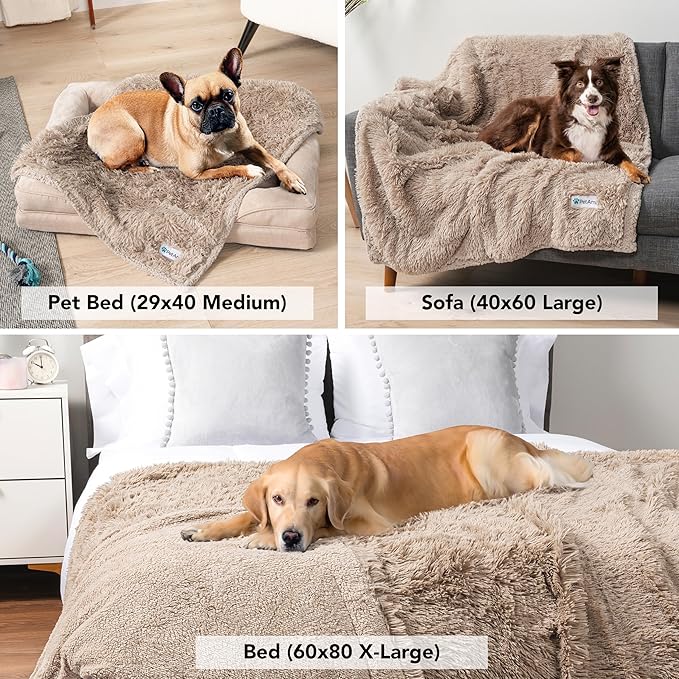 PetAmi Waterproof Dog Blanket for Medium Large Dogs, Calming Fleece Cat Blanket, Couch Protector Washable Sherpa Faux Fur Pet Throw for Puppy, Soft Reversible Leakproof 40x60 Taupe