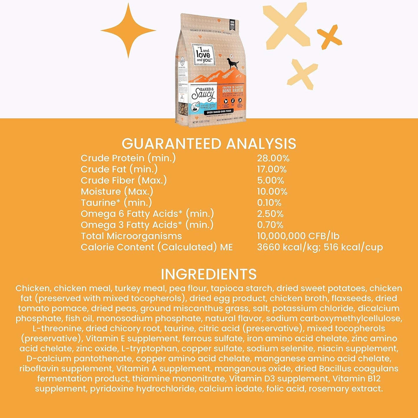 I AND LOVE AND YOU Baked and Saucy Dry Dog Food - Chicken + Sweet Potato - Prebiotic + Probiotic, Real Meat, Grain Free, No Fillers, 10.25lb Bag