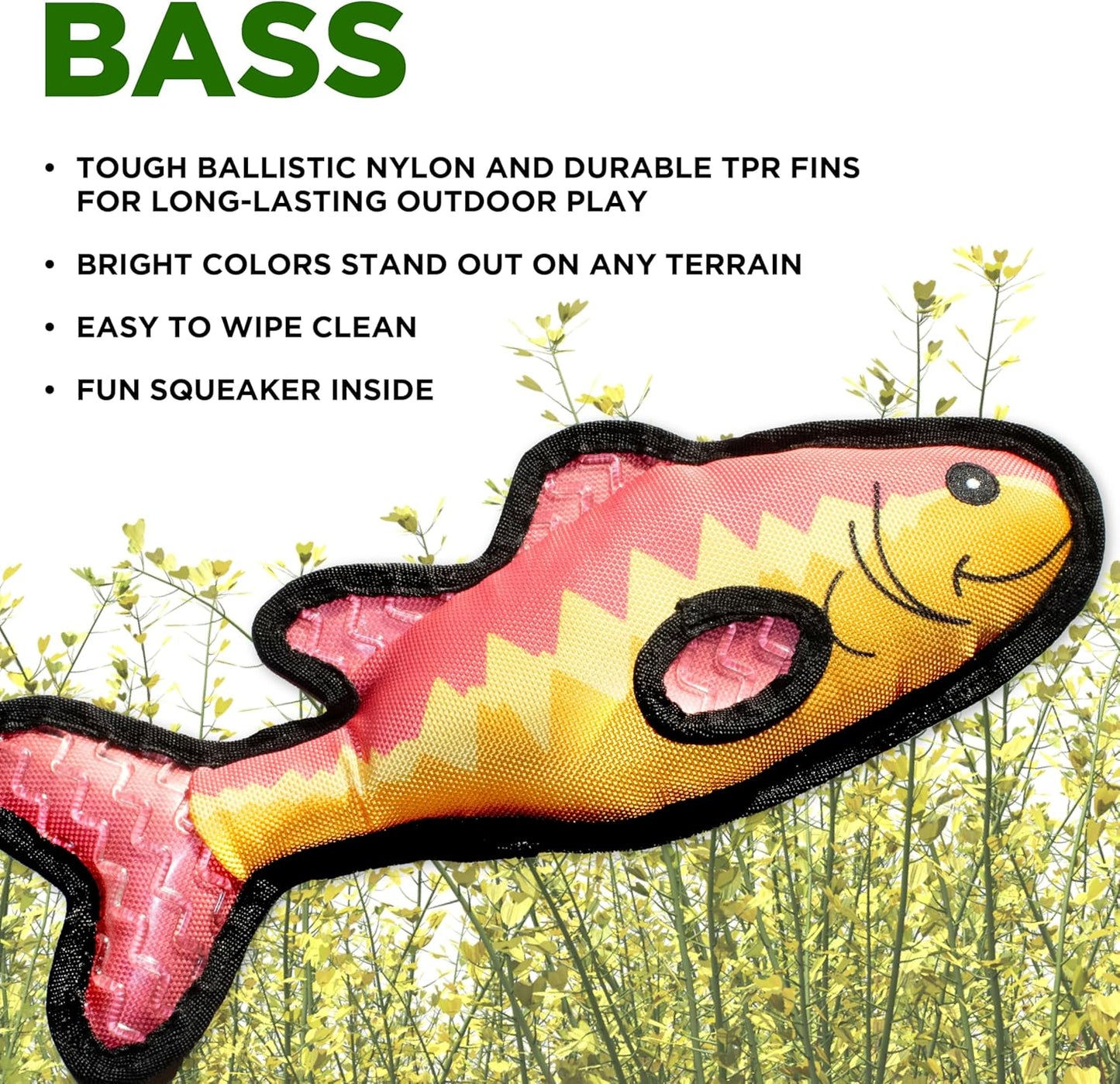 Dog Toys | Plush Toy Fish Bass Stuffed Animal for Dogs | Outdoor Toy - Easy to Clean and Made from Non Toxic Materials