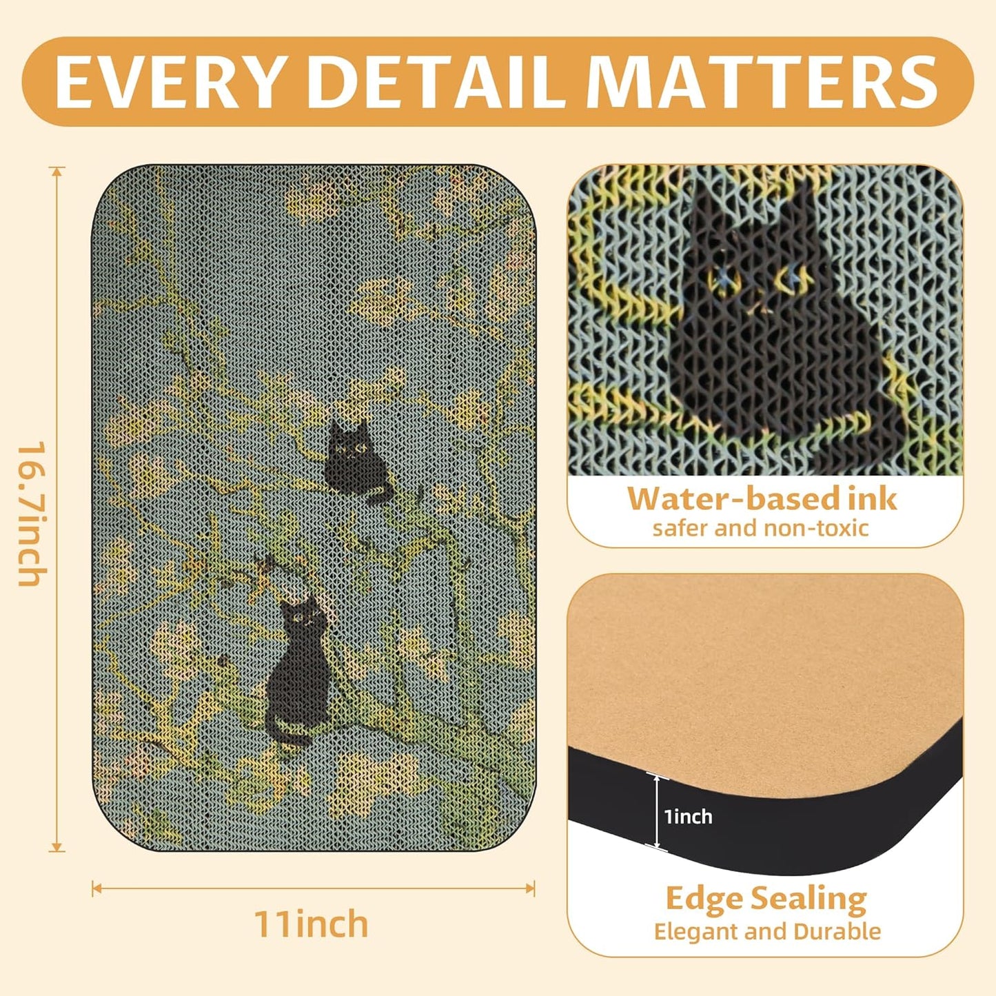 Art Cat Scratcher, Wall-Mountable Cat Scratching Board, Cat Wall Scratcher 16.7x11x1 Inch Cat Scratch Pad and Cat Scratchers for Indoor Cats Toy Furniture Protector（Almond Blossom）