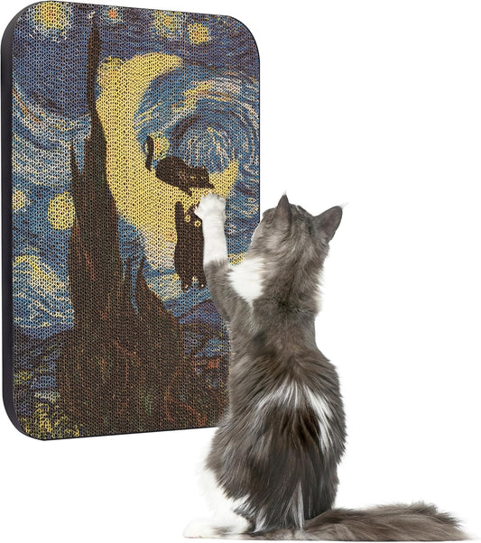 Art Cat Scratcher, Wall-Mountable Cat Scratching Board, Cat Wall Scratcher 16.7x11x1 Inch Cat Scratch Pad and Cat Scratchers for Indoor Cats Toy Furniture Protector（Starry Night）