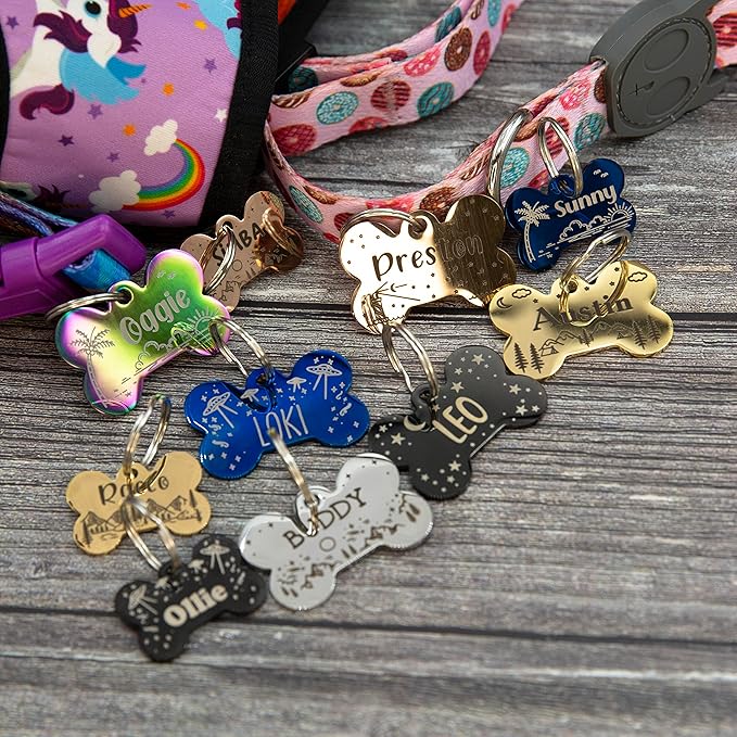Personalized Dog Tag with 5 Lines of Custom Deep Engraved Durable Stainless Steel Pet ID Name Tag Designer Small Size Bone