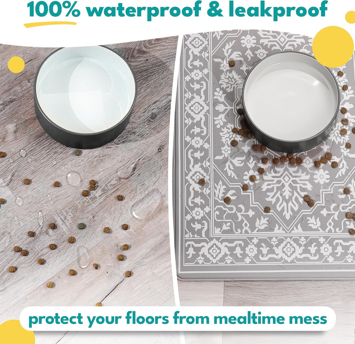 NALALAS Large Dog Mat for Food and Water, Cat Feeding Mat | Large Waterproof Dog Bowl Mat | Non-Slip Pet Food Mat for Floors | Pet Mats for Food and Water | Easy to Clean