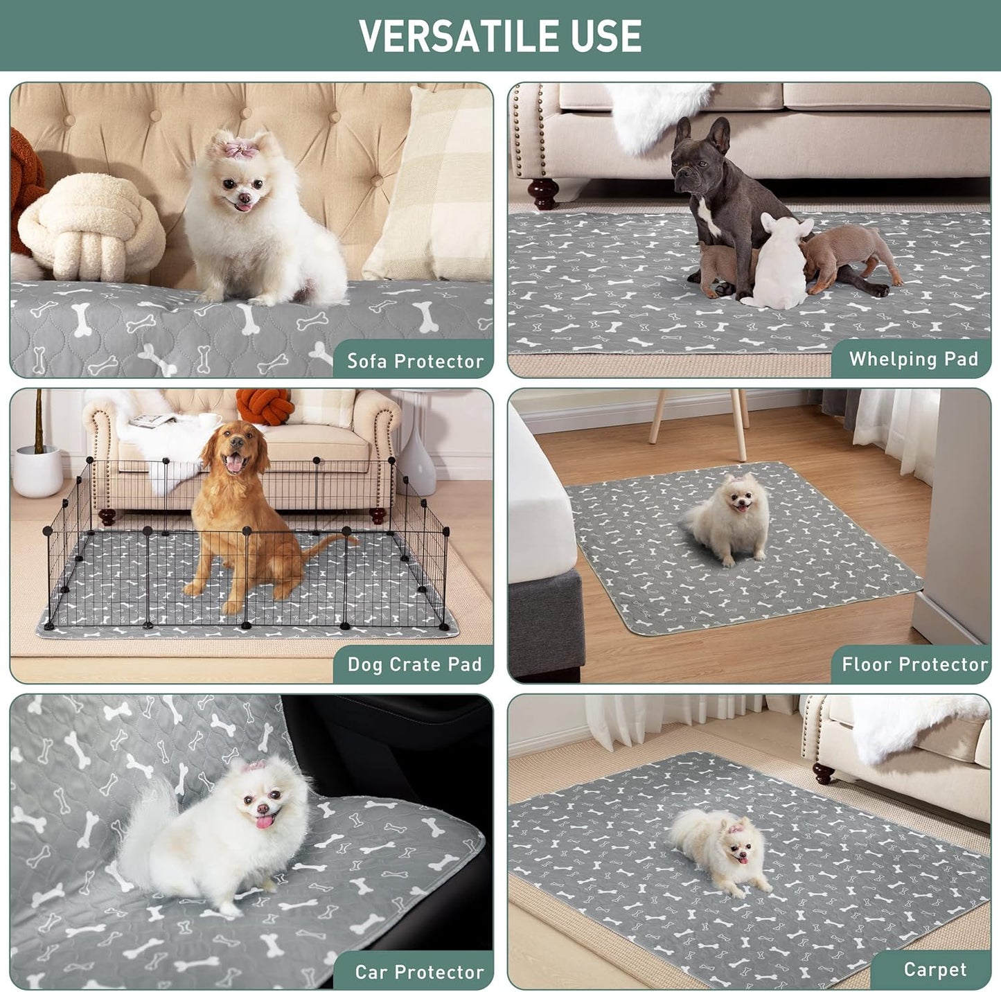 Eterish Reusable Washable Pee Pads for Dogs Extra Large 47'' x 47'' 2 Pack, Absorbent Pet Puppy Dog Training Pads Non-Slip, Waterproof Whelping Potty Pads for Dogs Leak-Proof