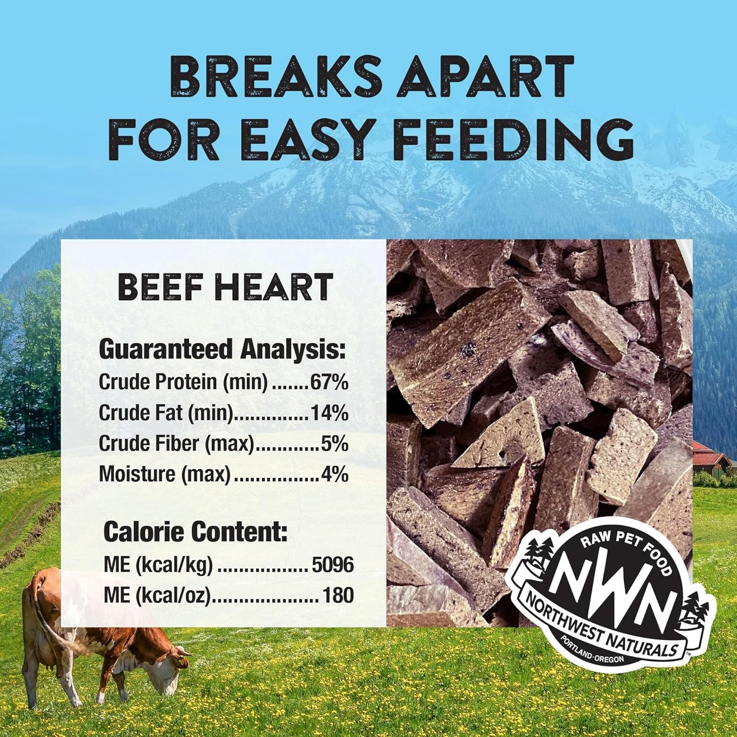 Northwest Naturals Raw Rewards Freeze-Dried Beef Heart Treats for Dogs and Cats - Bite-Sized Pieces - Healthy, 1 Ingredient, Human Grade Ingredients, All Natural, Proudly Made in USA, 3 Oz (Pack of 3)