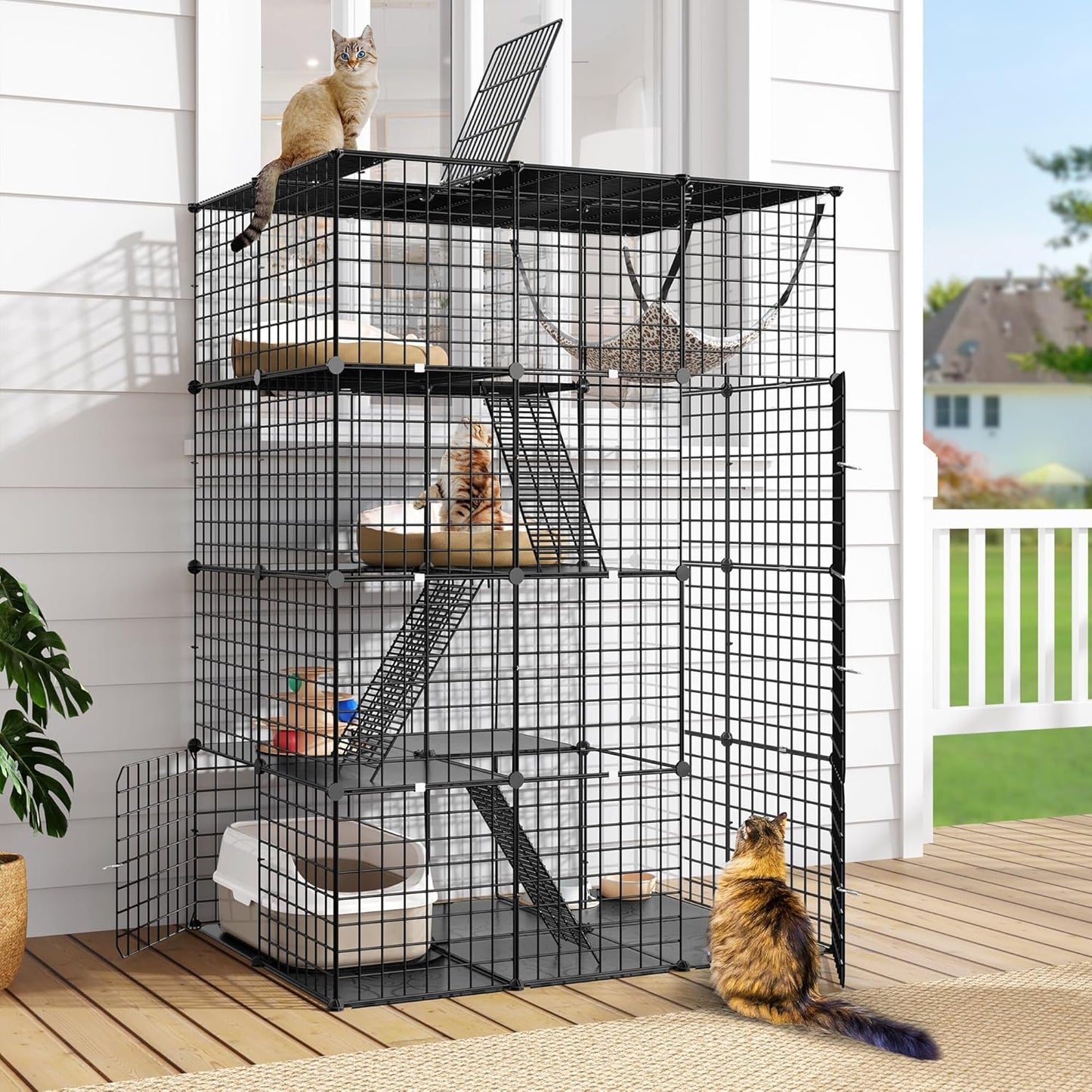 DWVO 4 Tier Large Cat Cage Indoor: Kitten Enclosure DIY Playpen Catio with Large Hammock for 1-3 Cats