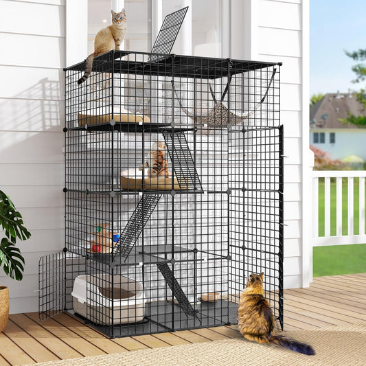 DWVO 4 Tier Large Cat Cage Indoor: Kitten Enclosure DIY Playpen Catio with Large Hammock for 1-3 Cats