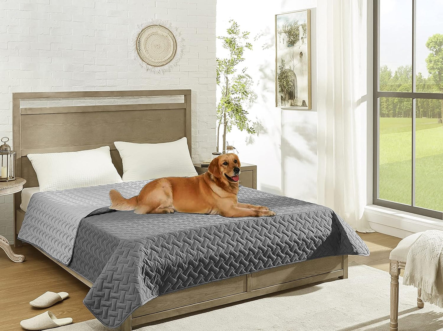 gogobunny 100% Double Sided Waterproof Dog Blanket Soft Pet Bed Cover Reversible Protect Furniture Couch Sofa Car for Cat Kids (Dark Grey/Light Grey, 82x82 Inch (Pack of 1))