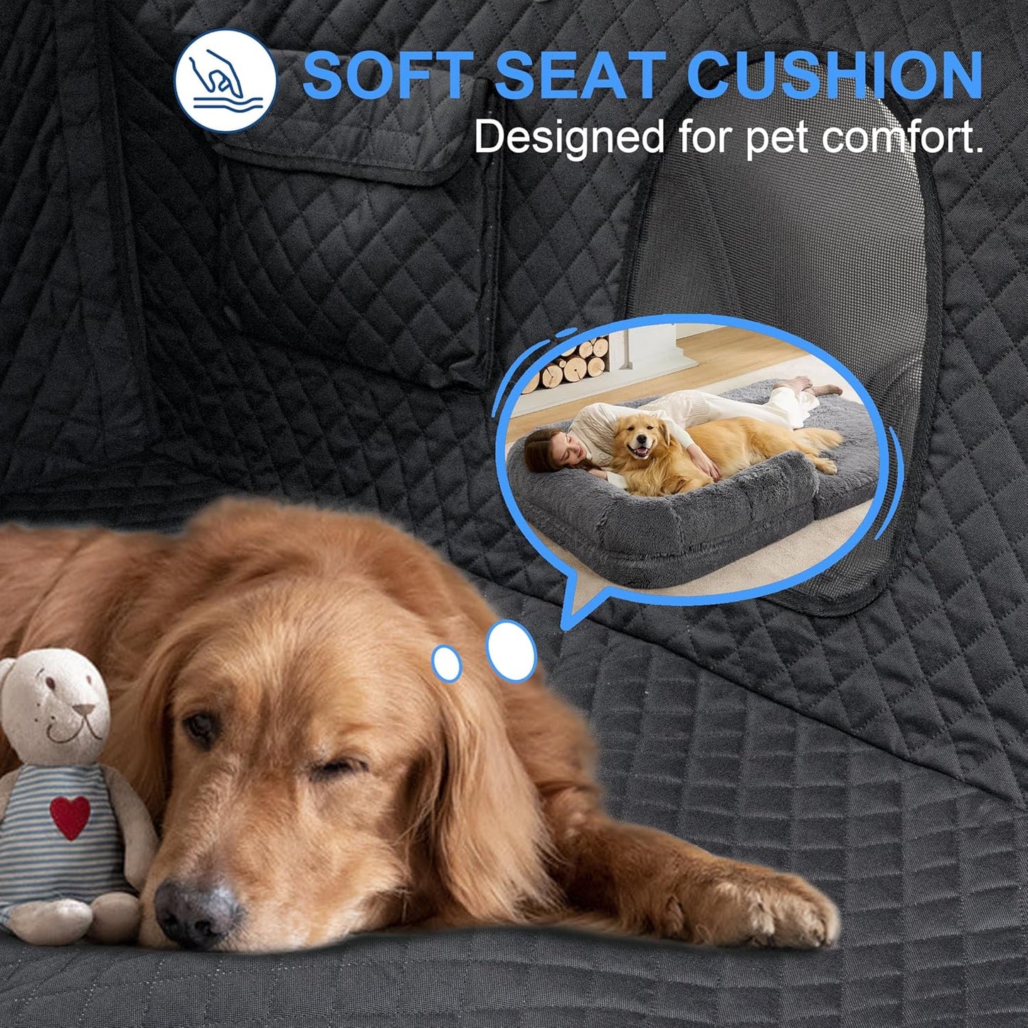Dog Car Seat Cover – Waterproof Scratch Proof Pet Hammock with Heavy Duty Oxford Fabric Nonslip Backing Soft Padding Easy to Clean Universal Fit for Cars SUVs and Trucks Travel Protection