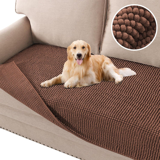 H.VERSAILTEX Plush Chenille Dog Bed Cover Thick Soft Sofa Cover for 3 Cushion Couch Anti Slip Couch Cover Furniture Protector for Dog, Pet, Cat (35" x 74", Caramel)